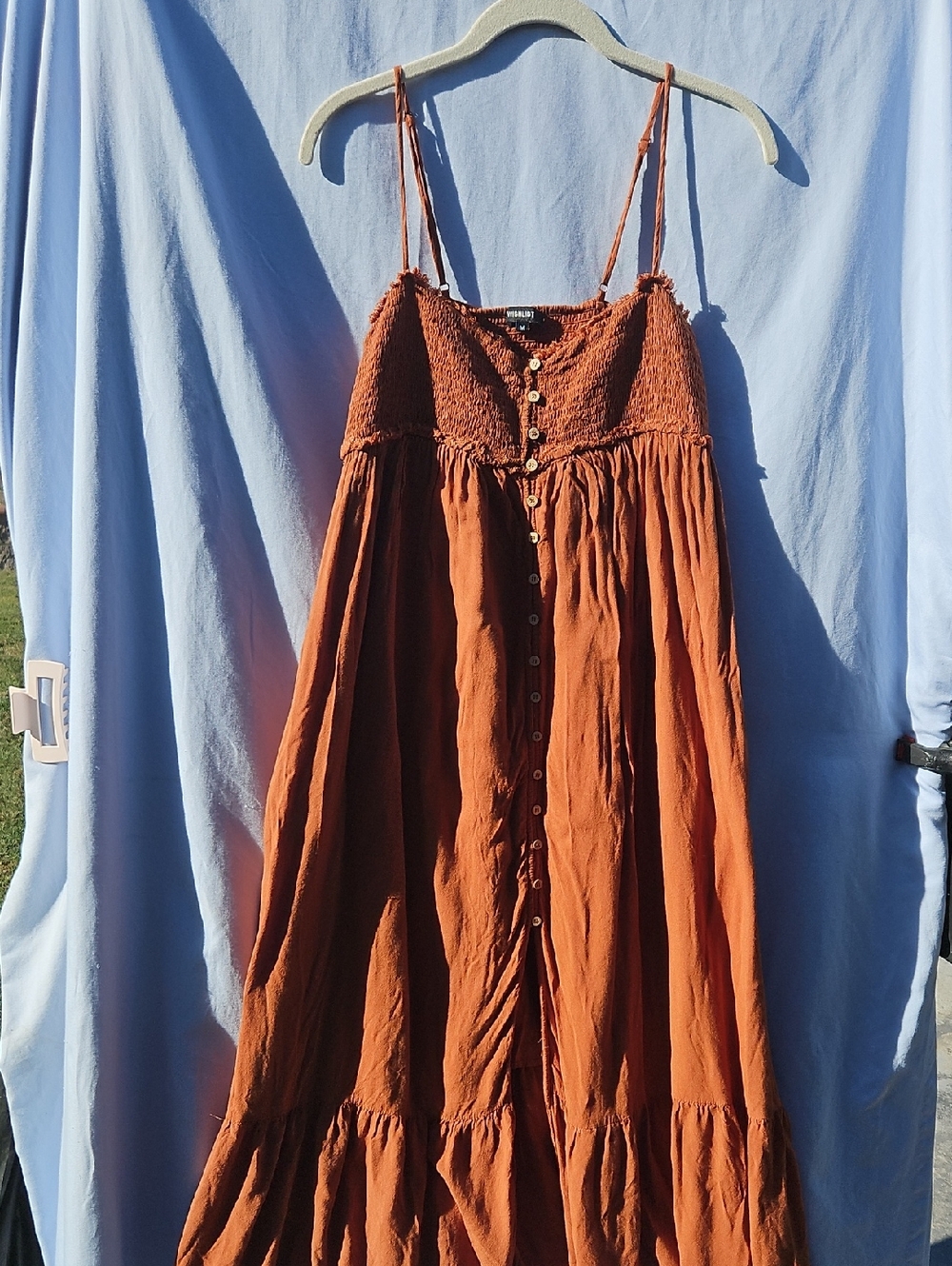 Wishlist Rust Orange Smocked Button Dress. Size Med